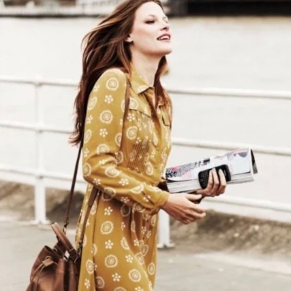 Boden Shirt Dress UK8 US4 Mustard Yellow Floral